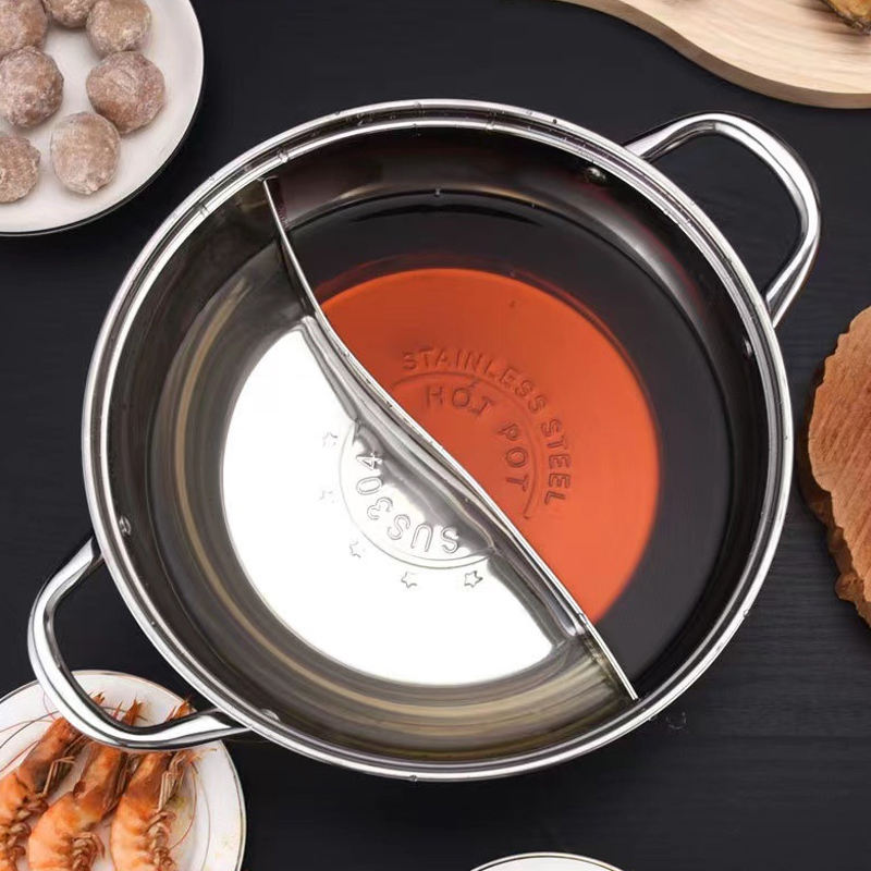 Casserole à Deux Compartiments En Acier Inoxydable, 28 Cm, Compatible Avec Les Lignes, Batterie De Cuisine Pour Cuisson Hotpot (30 Cm