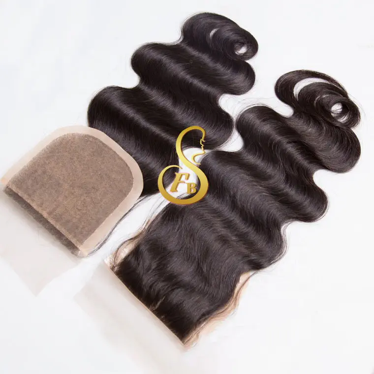 FBS Lace Front Closure Echthaar Kinky Curly Raw Virgin Cuticle Ausgerichtet in Body Wave Silk Base Closure 4x4