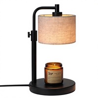 Lampe chauffe-bougie à hauteur réglable avec base en métal et abat-jour en lin noir - Lampe de table pour cadeaux d'anniversaire et de fête des Mères