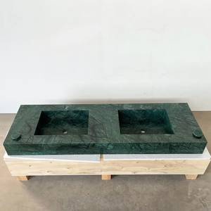 Lavabo de salle de bain en pierre naturelle, double vasque en marbre vert, artisanal, durable et luxueux - Product Image 1