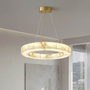Modern Alabaster Ring Pendant <b>Light</b> Gold <b>Ceiling</b> Lamp Round <b>LED</b> Chandelier for Living Room Warm White 3500K - Product Image 4