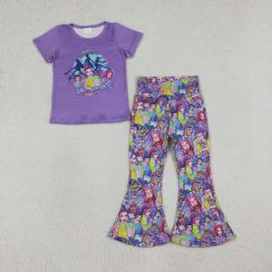 Conjunto de Ropa para Niña al por Mayor, Estilo Casual de Primavera/Otoño, Camiseta de Algodón y Spandex con Estampado de Dibujos Animados Kpop, Pantalones Acampanados, 2 Piezas - Product Image 2