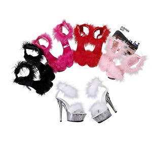Sandales à <span class=keywords><strong>plateforme</strong></span> transparentes à talons extrêmement hauts pour filles, avec plumes moelleuses, à lanières cheville, chaussures de <span class=keywords><strong>pole</strong></span> <span class=keywords><strong>dance</strong></span> exotiques 15 cm - Product Image 3