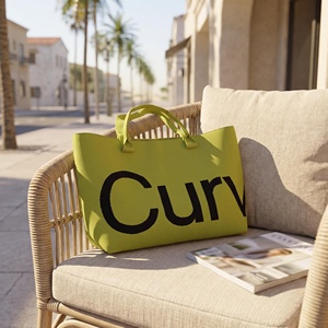 Grand sac fourre-tout en coton tricoté réutilisable et écologique, sac de courses portable avec quatre poignées, couleur personnalisée, sac de voyage et de plage - Product Image 2