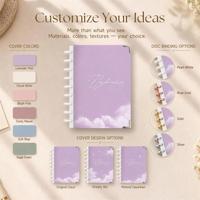 Carnet de notes créatif personnalisé B5 avec couverture en papier nuage rêveur violet, reliure à disque, impression couleur et coins métalliques