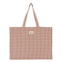 Sac fourre-tout en toile de coton décontracté avec logo personnalisé, motifs à carreaux gingham, étiquette en coton, pour la plage, les voyages, l'usage quotidien, vente en gros