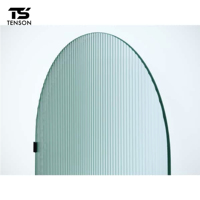 Modern Frameless Sliding Arched Ribbed Glass Room Divider-Frosted Privacy Partition 5+ Year Warranty for Bathroom/Office Use