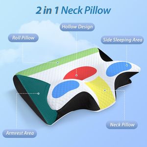 Almohada ortopédica de cuello de mariposa de alta calidad con logotipo bordado, almohada <span class=keywords><strong>cervical</strong></span> de espuma viscoelástica personalizada para beneficios antironquidos - Product Image 3