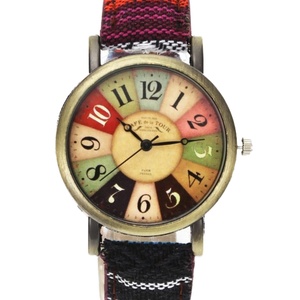 Accesorios de Joyería de Moda, Estilo Boho Hippie, Correa de Tela Tejida de Cuero con Patrón de Arcoíris Multicolor, Relojes de Regalo - Product Image 3