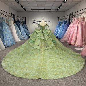 ชุดราตรีงาน Quinceanera สีเขียวเซจ ผ้าชีฟอง ป้องกันไฟฟ้าสถิตย์ แต่งคริสตัลวิบวับสไตล์วินเทจ ประดับลูกปัด พร้อมบราในตัว - Product Image 6