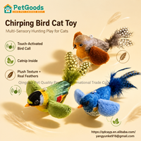 Jouet interactif pour chat en forme d'oiseau chiaquant, avec herbe à chat, plumes et mouvements simulés, 3 couleurs, pour une interaction vidéo facile, faible MOQ, personnalisable