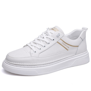 <b>White</b> Casual Leather Sneakers Men Thick Sole Low <b>Heel</b> Cushioned Fashion Chunky Shoes Leisure Style - Product Image 5
