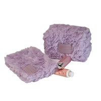 Trousse de Maquillage Imperméable en Fausse Fourrure Douce Lavande, Sac Cosmétique Portable en Peluche Violette pour le Quotidien