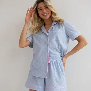 Summer Wholesale Women Stripe Silk Satin Bamboo Cotton Sleepwear Tencel Modal Shorts Sets Pyjamas Pjs Pj Pajamas For Woman