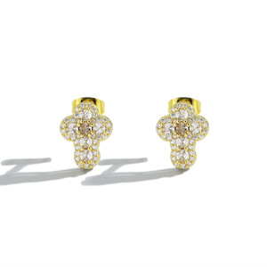 Cross Stud Earrings Gold Silver Six Diamond Pave Setting Party Fashion Jewelry - Product Image 3