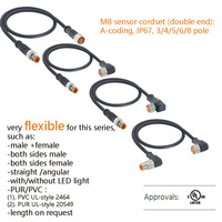 Cable de Sensor Lutronic M8 (Doble Extremo) Código A 3/4/5/6/8 Macho Hembra Recto Angular IP67 48V CA/60V CC Con/Sin LED Dorado