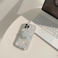 Clair bouffée fleurs florales étui souple pour iPhone 16 ProMax 15 femmes mignon support de poignée support de couverture support étuis de téléphone portable