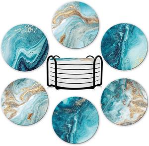 Posavasos de cerámica redondos con diseño de mármol al por mayor posavasos de corcho en blanco con logotipo personalizado - Product Image 6