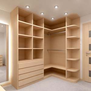 Armoire en bois massif en forme de L sur mesure Balom avec tiroirs et étagères ouvertes, système de rangement d'angle classique pour chambre à coucher - Product Image 5