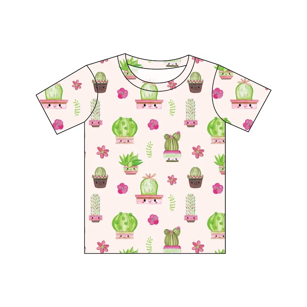Qingli Baby children's summer girls boys custom cactus short sleeve T-shirt baby popular sale