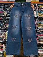 Nouveau Jean Femme Imprimé Streetwear Taille Mi-Haute à Paillettes Coupe Droite Polyvalent Toutes Saisons pour la Vente en Gros