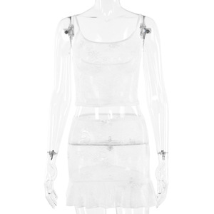 Ensemble camisole et jupe deux pièces en dentelle transparente pour femme, taille mi-haute, sexy et décontracté FDC0023 - Product Image 5