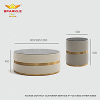 Table basse moderne de luxe italienne SPARKLE en acier inoxydable, pierre artificielle, coins en cuir, meubles de salon