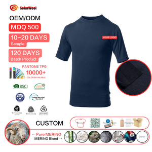 Maglietta da <span class=keywords><strong>Uomo</strong></span> in Lana Merino Tinta in Filo, Confortevole, Certificata Solarwool, OEM ODM - Product Image 1