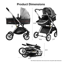 Poussette 2-en-1 pour bébé, poussette haute avec nacelle réversible, dossier et capote réglables, idéale pour nouveau-né