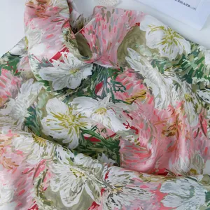 Tecido estampado digital floral grande para roupas femininas, tecido 100% sarja de seda pura estilo pintura a óleo 12mm