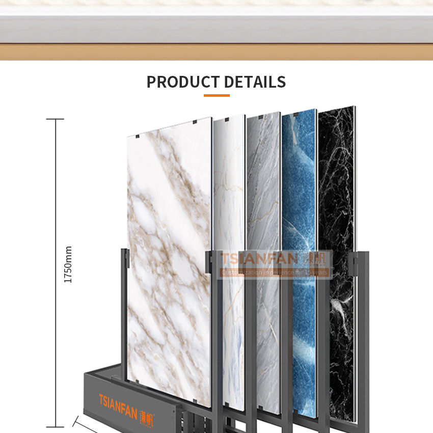 Tianfan Artificial stone showroom interiors design tiles slab racks tower porcelain quartz stone display rack