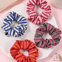 Élastique à cheveux en tissu à rayures colorées au design simple pour femme, attache-queue de cheval décorative