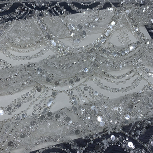 Giá rẻ bán buôn giá pha lê sequin hạt lưới Wedding Dress ren vải thêu cho phụ nữ - Product Image 3