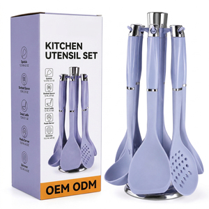 Juego de Utensilios de Cocina de Silicona de Grado Alimenticio de 7 Piezas, Color Morado, con Soporte Giratorio, Venta al Por Mayor - Product Image 1