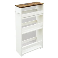 Chariot de rangement blanc à 4 niveaux, fin et mobile, avec poignée et organisateur coulissant pour cuisine, salle de bain, buanderie