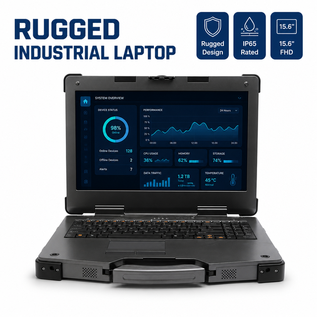 Non-standard Customization 15.6\" Industrial Panel PC Laptop with 10/12/13th Gen CPU and 128GB SSD Rugged for Field Factory Use