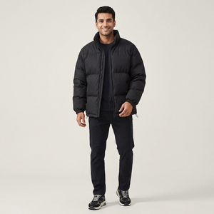 2025 Winter Men's Custom Logo Nylon Black Hooded Puffer Jackets Coat Light Warm Duck <b>Feather</b> Bubble Puff Filled Canvas Cheap - Product Image 1