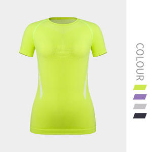 เสื้อกีฬากลางแจ้งเสื้อทีเชิ้ตผู้ชายผู้หญิงเสื้อรัดรูปแขนสั้นผ้าไนลอนสีพื้น4WD140สำหรับใส่วิ่งฟิตเนส - Product Image 3