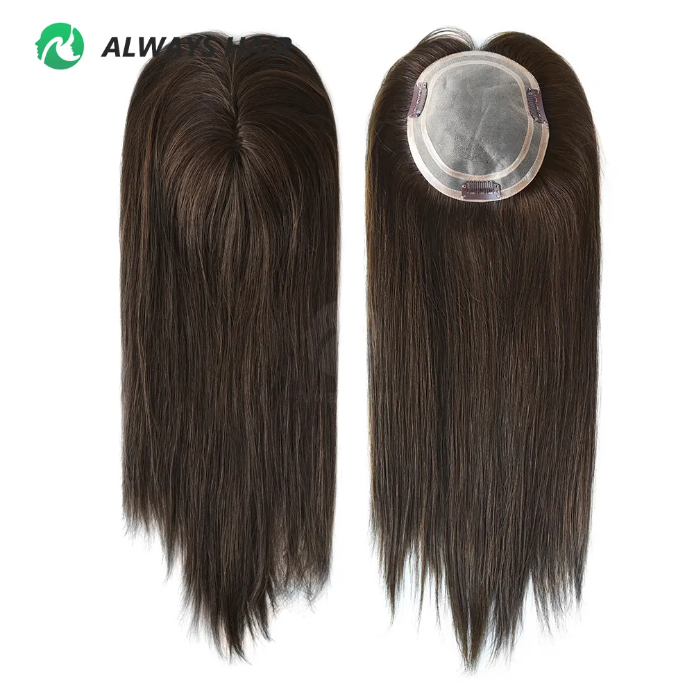 16" Natural Straight Chinese Remy Human Hair Topper for Women 120% Density Real Hairpieces