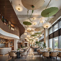 Set Perabot Restoran Hotel Kayu Logam Besi Meja Resepsionis Lemari Pajangan Desain Interior Solusi Proyek Satu Atap