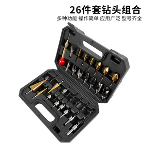 26pcs Hexagonal Shank Pagoda <b>Drill</b> <b>Bit</b> Set Gold Five-Flange Chamfering Tool for Wood Plug <b>Drill</b> <b>Bits</b> with Positioning Punch - Product Image 2