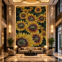 Desain Seni Mural Ubin Mosaik Bunga Matahari Kuning yang Dapat Disesuaikan untuk Ruang Tamu atau Hotel OEM Dekorasi Dinding Latar Belakang