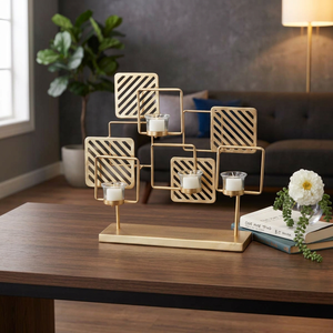 Porte-bougie en fer moderne, élégant et durable, résistant à la chaleur, écologique, pièce maîtresse décorative pour la maison, mariages et événements festifs - Product Image 4