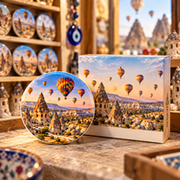 Aimant de réfrigérateur en céramique souvenir de Turquie Cappadocia avec paysage de montgolfière, coffret cadeau, aimant de réfrigérateur personnalisé, souvenir en gros