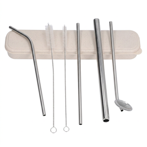 Reusable Metal <b>Drinking</b> <b>Straws</b> Set 5-Pack Minimalist Bar Accessories with Cleaning Brush and Case - Product Image 1