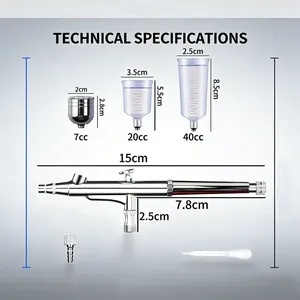 Kit aérographe double action 0,3 mm avec gobelets de 6 CC, 20 CC, 40 CC, aérographe portable pour maquillage, décoration de gâteaux, artisanat, ensemble d'aérographie - Product Image 2