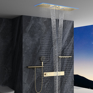 Soffione <span class=keywords><strong>doccia</strong></span> termostatico quadrato in ottone da incasso a soffitto, a cascata, con LED intelligente, spazzolato, a fusione a caldo, pre-incassato a parete per bagno - Product Image 2