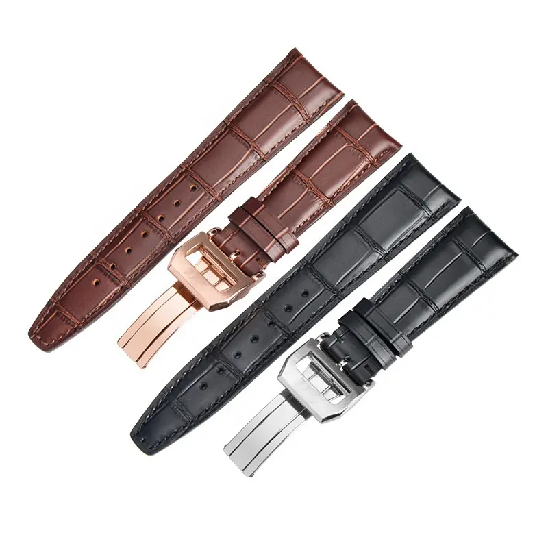 Luxury high quality deployment genuine leather watch band strap for iwc pilot watch 20mm 21mm 22mm