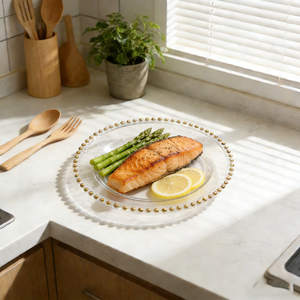 Plato Desechable <span class=keywords><strong>de</strong></span> Plástico Transparente con Borde <span class=keywords><strong>de</strong></span> Perlas Doradas, Vajilla Elegante <span class=keywords><strong>para</strong></span> Bodas, Fiestas, Catering, <span class=keywords><strong>Restaurantes</strong></span>, Venta al por Mayor - Product Image 6