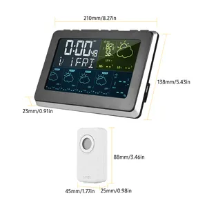 Tuya 와이파이 스마트 일기 예보 시계 컬러 스크린 야외 날씨 역 시계